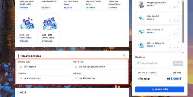 Cách Nạp Game Tại TDStore247.com
